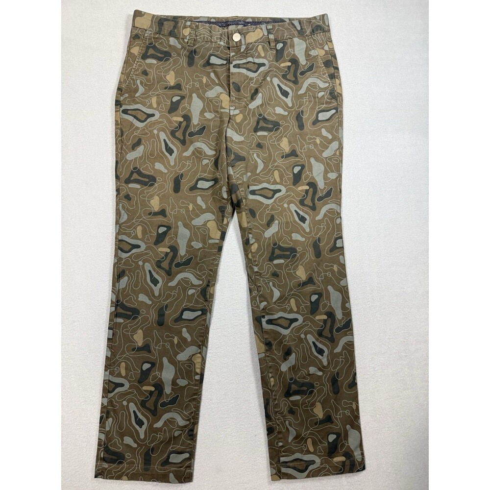 Bonobos Maide Golf Pants Men's 35x30 Slim Camo Chino Olive Brown Stretch Cotton